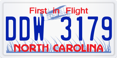 NC license plate DDW3179