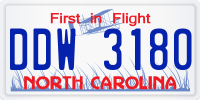 NC license plate DDW3180