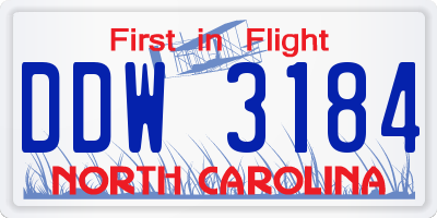 NC license plate DDW3184