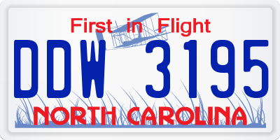 NC license plate DDW3195