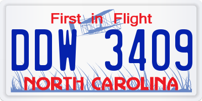 NC license plate DDW3409