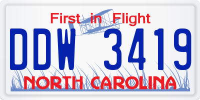 NC license plate DDW3419