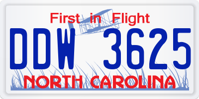 NC license plate DDW3625