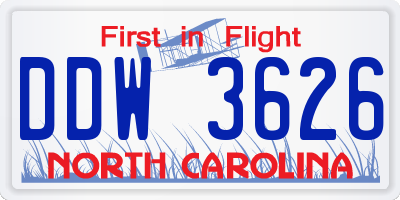 NC license plate DDW3626