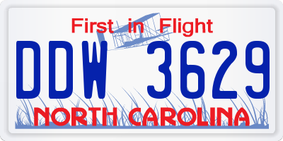 NC license plate DDW3629
