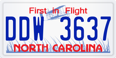 NC license plate DDW3637