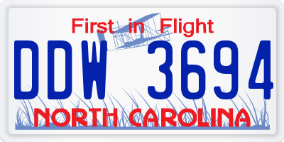NC license plate DDW3694