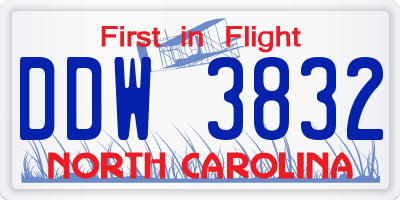 NC license plate DDW3832