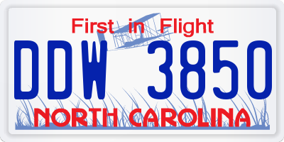 NC license plate DDW3850