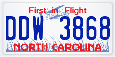 NC license plate DDW3868