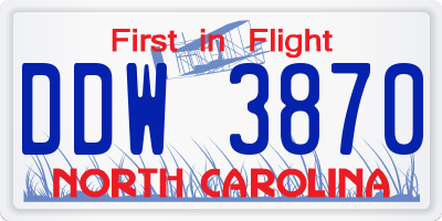 NC license plate DDW3870