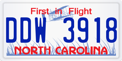 NC license plate DDW3918