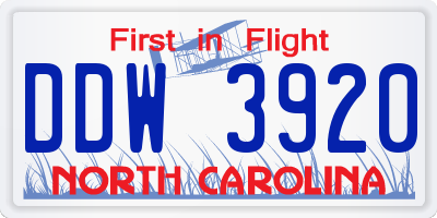 NC license plate DDW3920