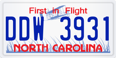 NC license plate DDW3931