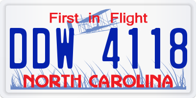 NC license plate DDW4118