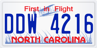 NC license plate DDW4216