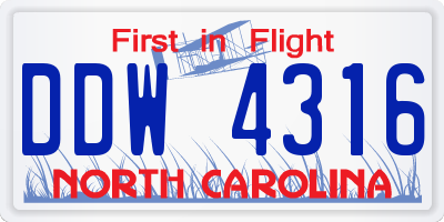 NC license plate DDW4316
