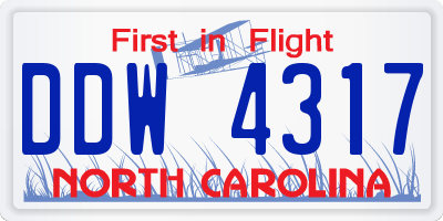 NC license plate DDW4317