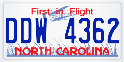 NC license plate DDW4362