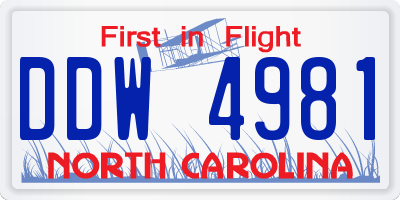 NC license plate DDW4981