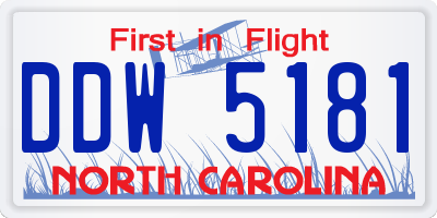 NC license plate DDW5181