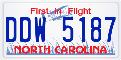 NC license plate DDW5187