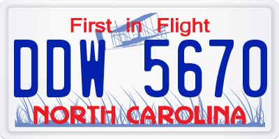 NC license plate DDW5670