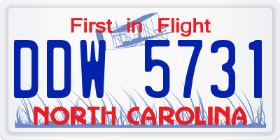 NC license plate DDW5731