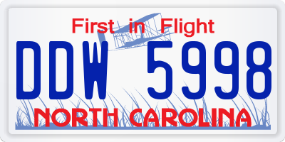 NC license plate DDW5998