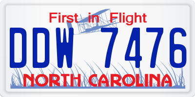 NC license plate DDW7476