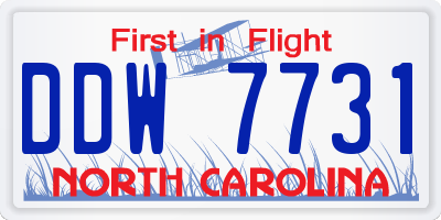 NC license plate DDW7731