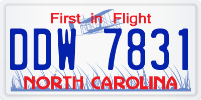 NC license plate DDW7831