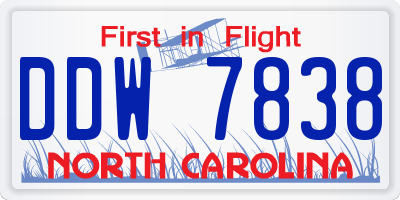 NC license plate DDW7838