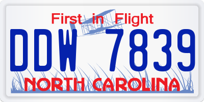 NC license plate DDW7839