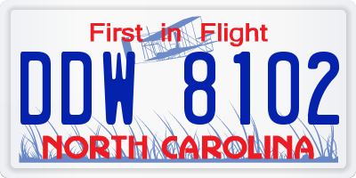 NC license plate DDW8102