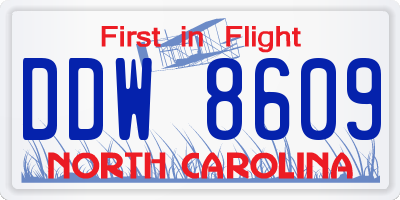 NC license plate DDW8609