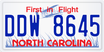 NC license plate DDW8645