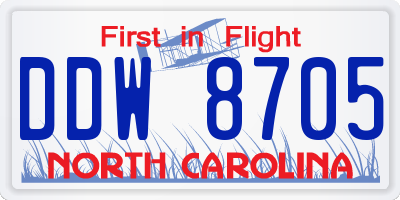 NC license plate DDW8705