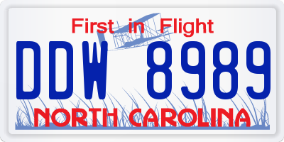 NC license plate DDW8989