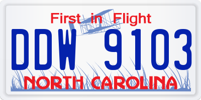NC license plate DDW9103