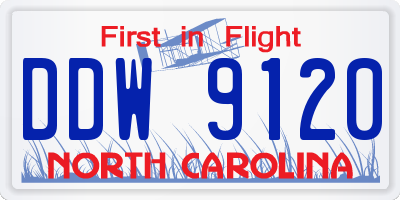 NC license plate DDW9120