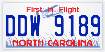 NC license plate DDW9189