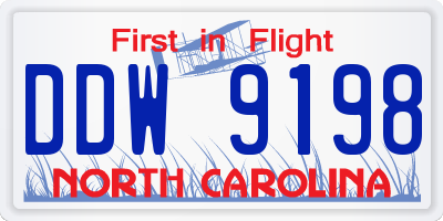 NC license plate DDW9198