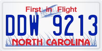 NC license plate DDW9213