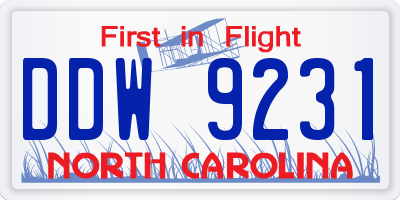 NC license plate DDW9231