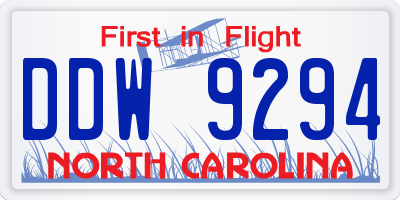 NC license plate DDW9294