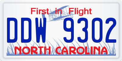 NC license plate DDW9302