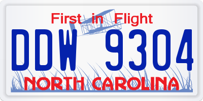 NC license plate DDW9304