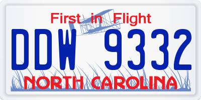 NC license plate DDW9332