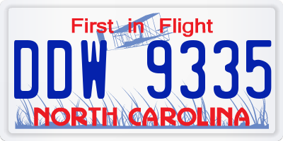 NC license plate DDW9335